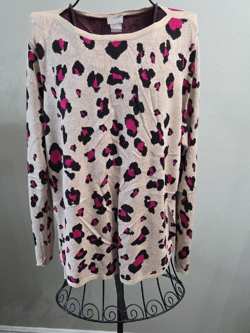 Chico's Plum and Cream Leopard-Print Knit Top